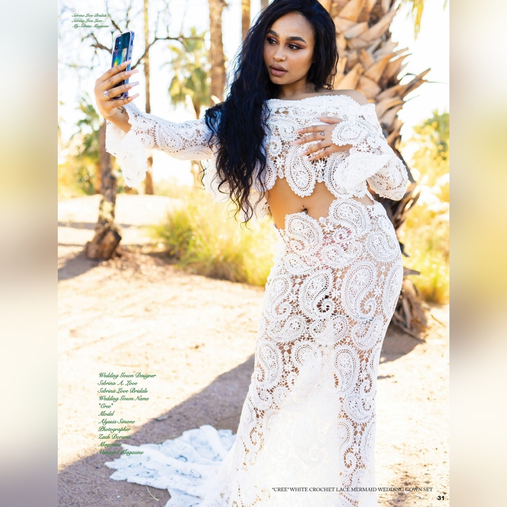 SAMPLE GOWN SET ONLY- CREE Boho White Crochet Mermaid Wedding Gown Set